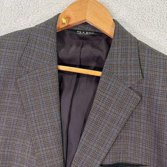 Jos A Bank Traveler's Mens 41L Brown Plaid 100% Wool Blazer Casual Preppy EUC‎ - Picture 1 of 11